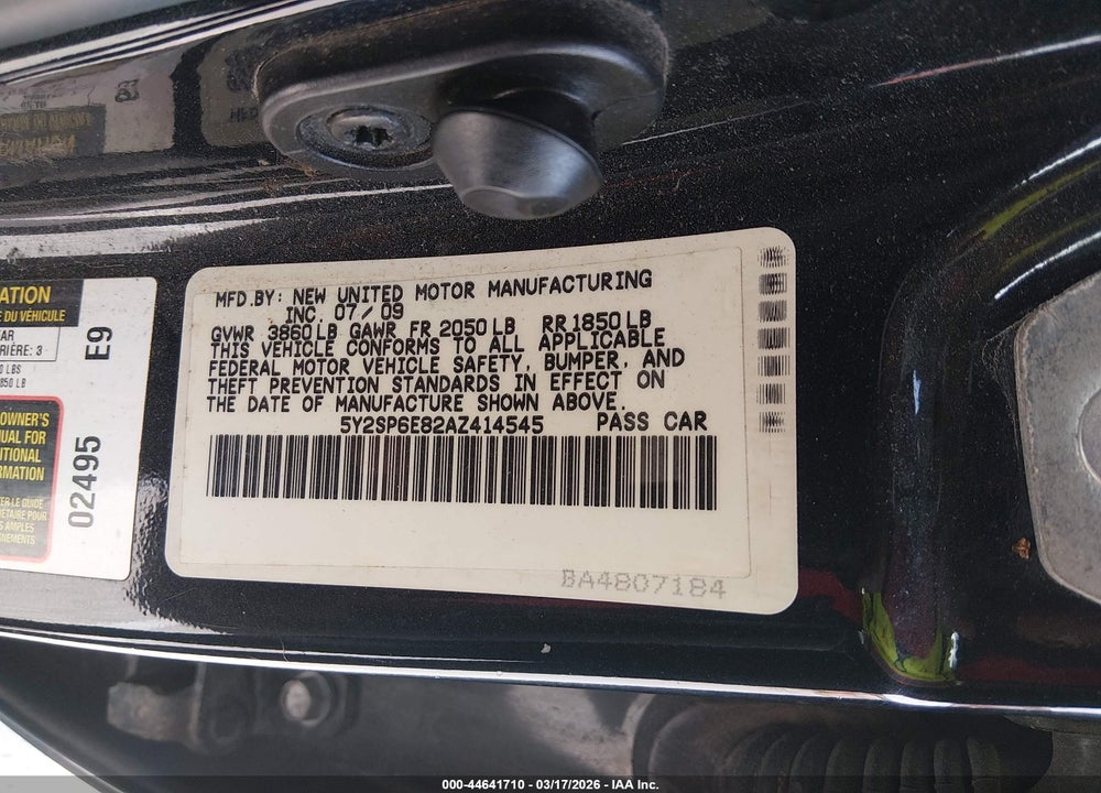 2010 PONTIAC VIBE VIN: 5Y2SP6E82AZ414545