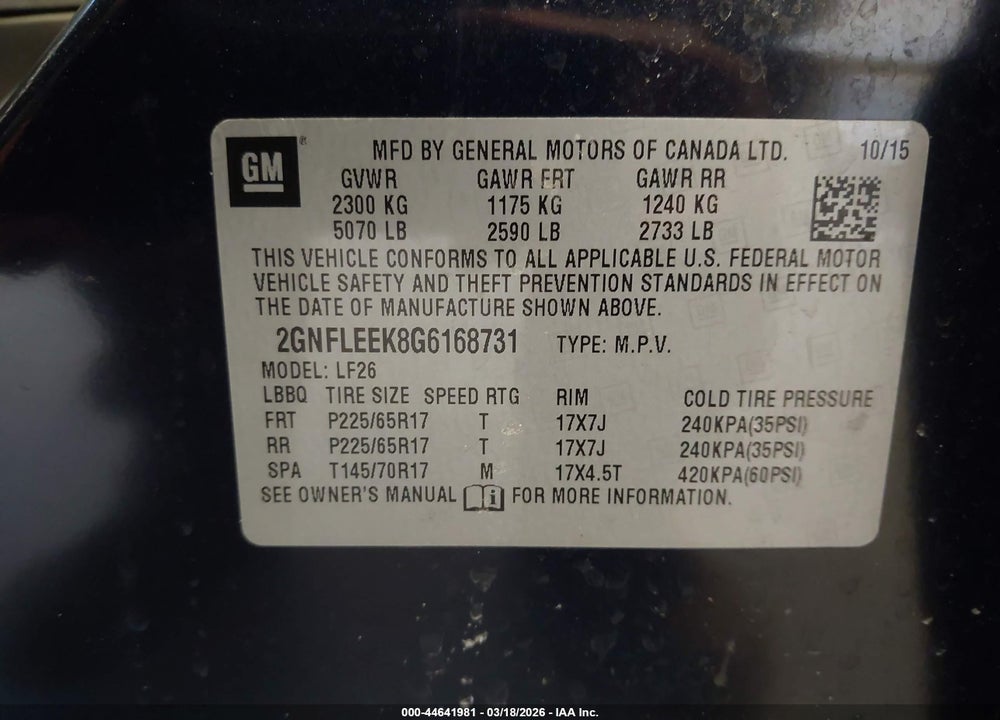 2016 CHEVROLET EQUINOX LS VIN: 2GNFLEEK8G6168731