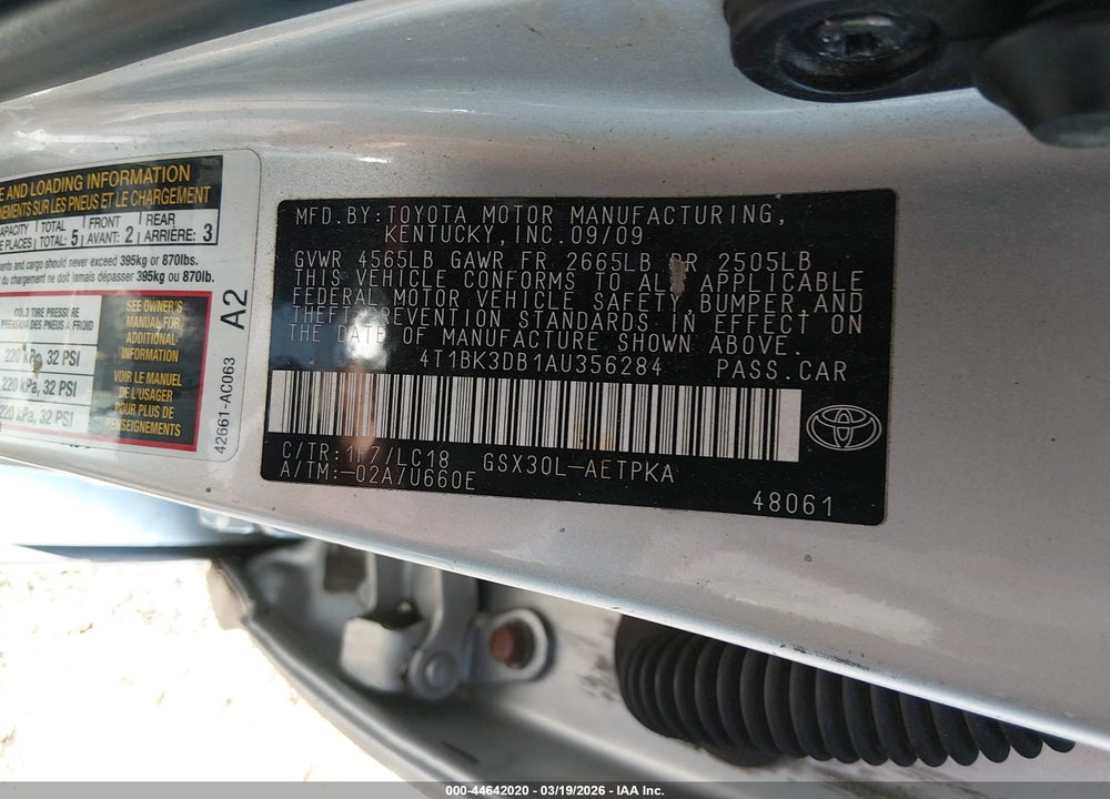 2010 TOYOTA AVALON LIMITED VIN: 4T1BK3DB1AU356284