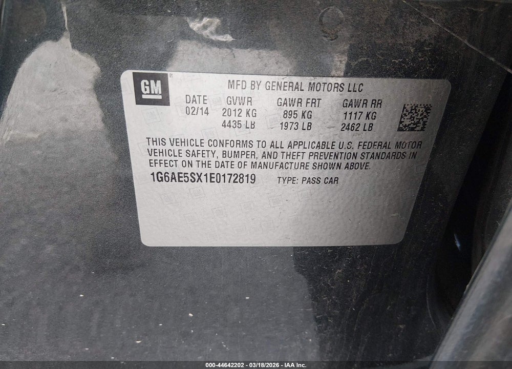 2014 CADILLAC ATS PREMIUM VIN: 1G6AE5SX1E0172819