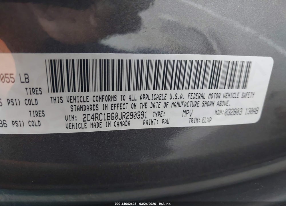2018 CHRYSLER PACIFICA TOURING L VIN: 2C4RC1BG0JR290391