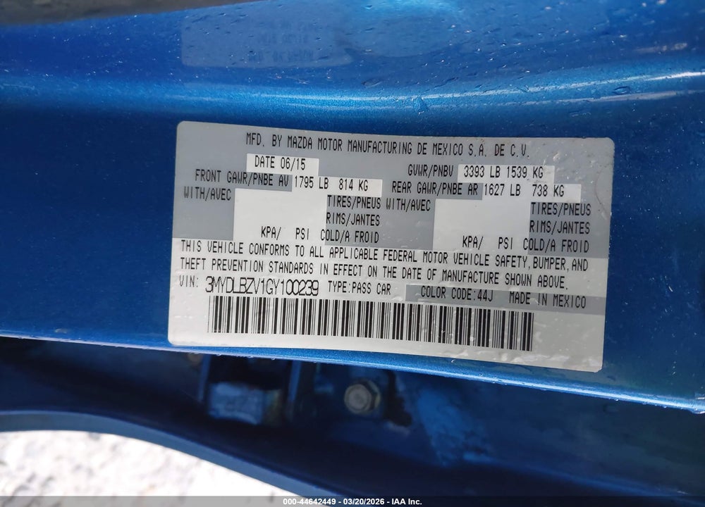 2016 SCION IA VIN: 3MYDLBZV1GY100239