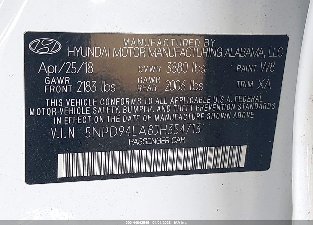 2018 HYUNDAI ELANTRA ECO VIN: 5NPD94LA8JH354713