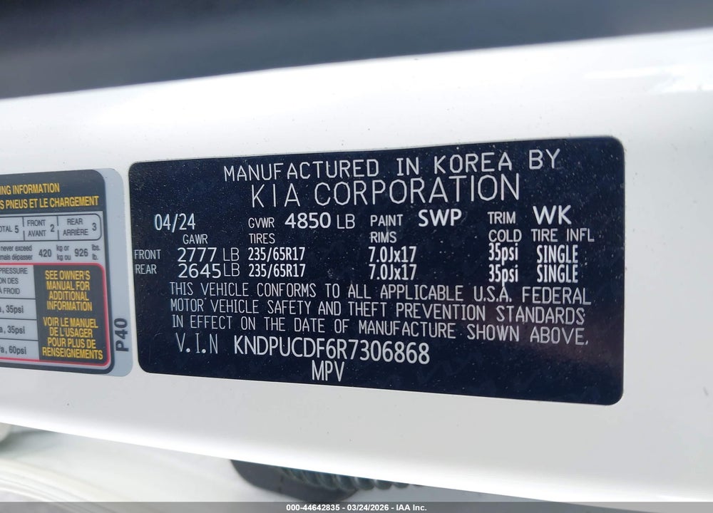 2024 KIA SPORTAGE LX VIN: KNDPUCDF6R7306868