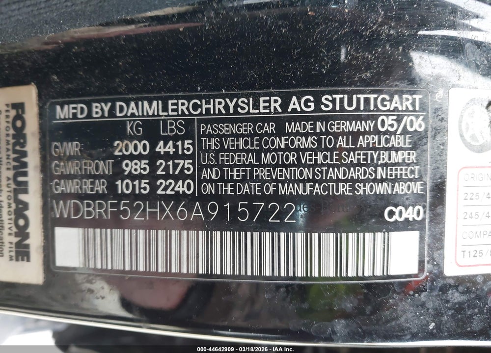 2006 MERCEDES-BENZ C 230 SPORT VIN: WDBRF52HX6A915722