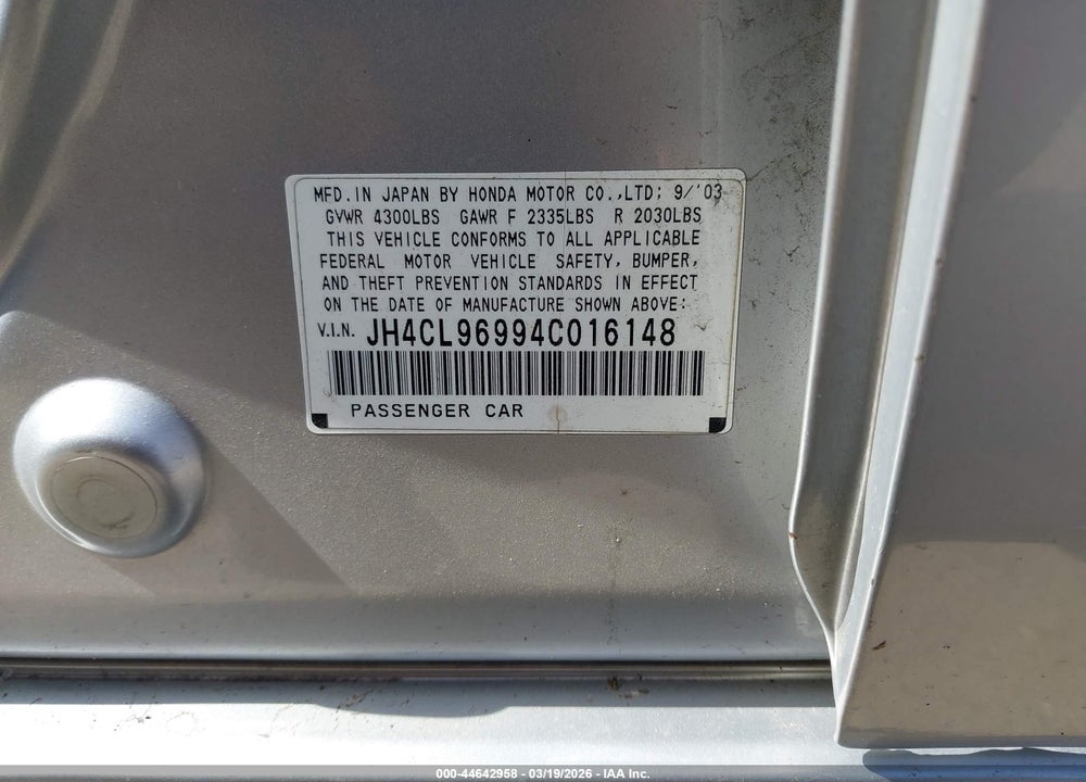 2004 ACURA TSX VIN: JH4CL96994C016148