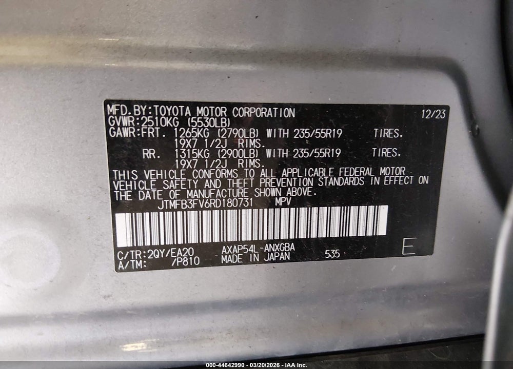 2024 TOYOTA RAV4 PRIME XSE VIN: JTMFB3FV6RD180731