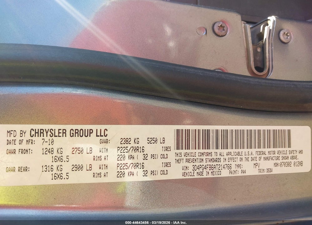2010 DODGE JOURNEY SE VIN: 3D4PG4FB6AT214766