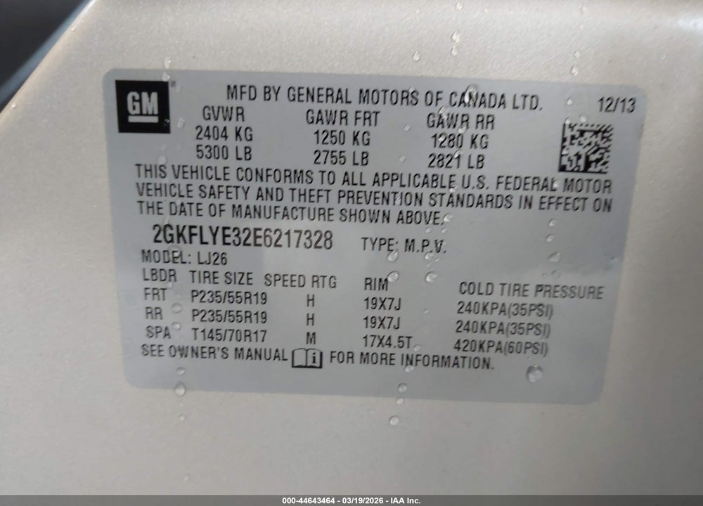 2014 GMC TERRAIN SLT-2 VIN: 2GKFLYE32E6217328
