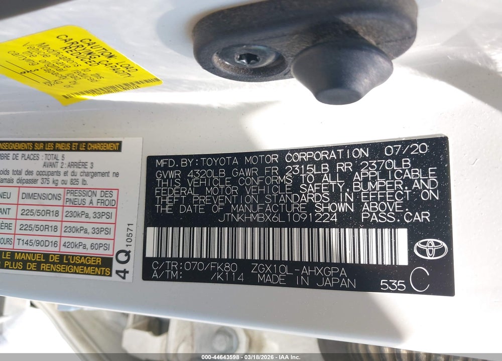 2020 TOYOTA C-HR XLE VIN: JTNKHMBX6L1091224