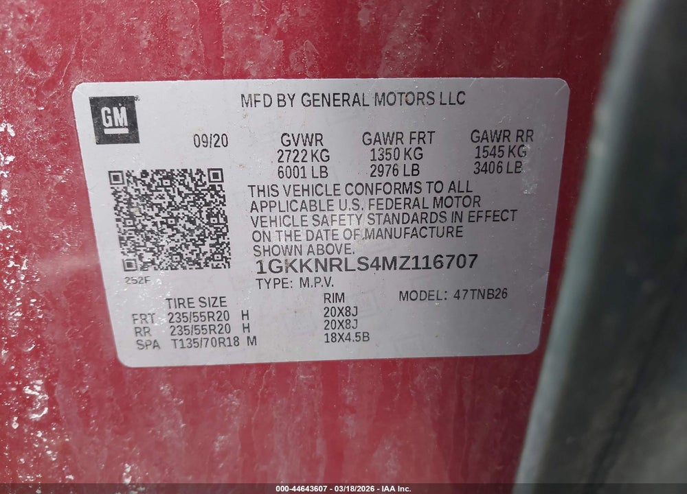 2021 GMC ACADIA AWD SLE VIN: 1GKKNRLS4MZ116707