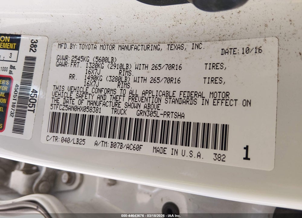 2017 TOYOTA TACOMA TRD PRO VIN: 5TFCZ5AN0HX058381