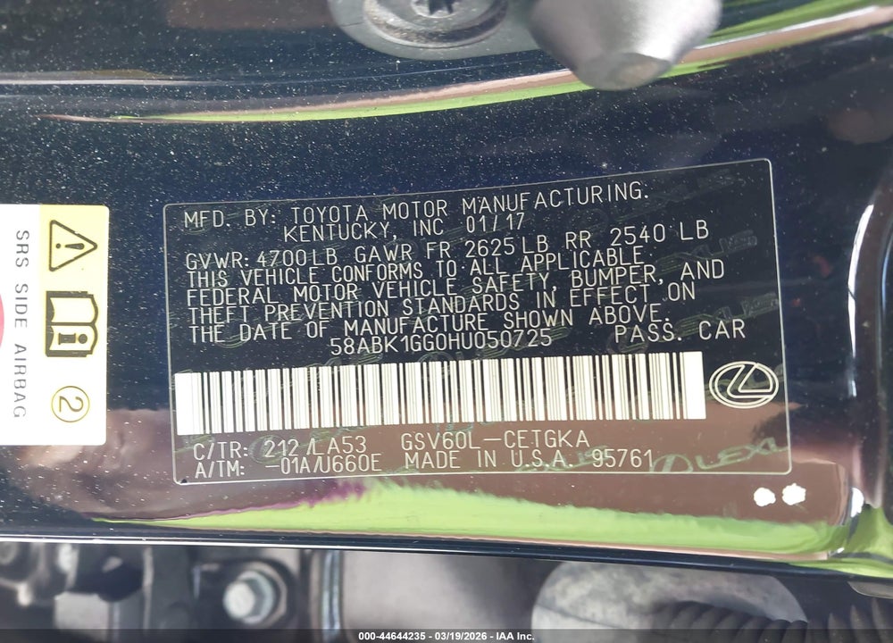 2017 LEXUS ES 350 VIN: 58ABK1GG0HU050725