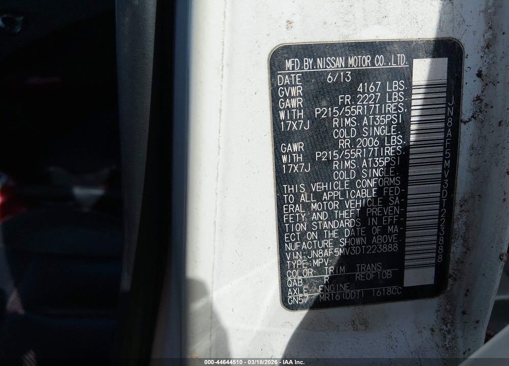 2013 NISSAN JUKE SL VIN: JN8AF5MV3DT223888
