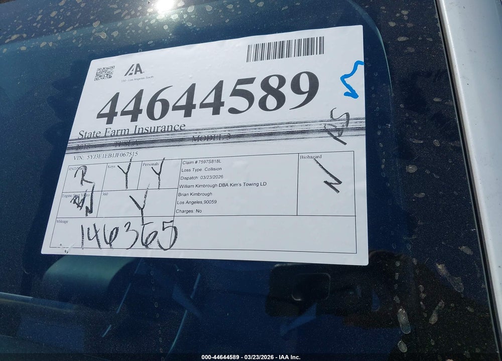 2018 TESLA MODEL 3 LONG RANGE/PERFORMANCE VIN: 5YJ3E1EB1JF067515