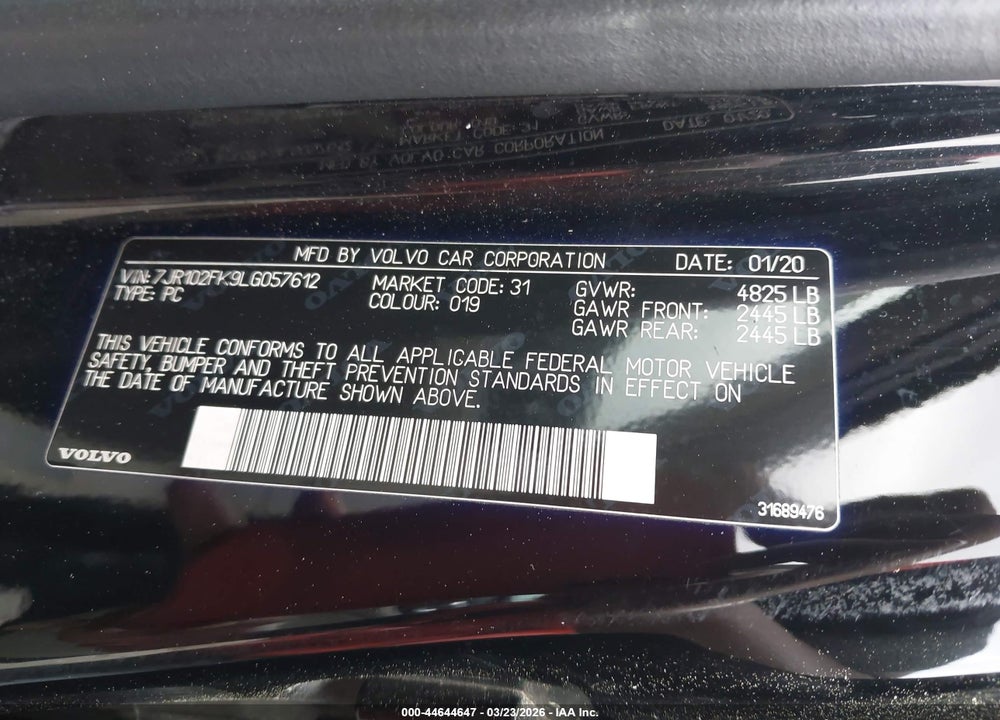 2020 VOLVO S60 T5 MOMENTUM VIN: 7JR102FK9LG057612