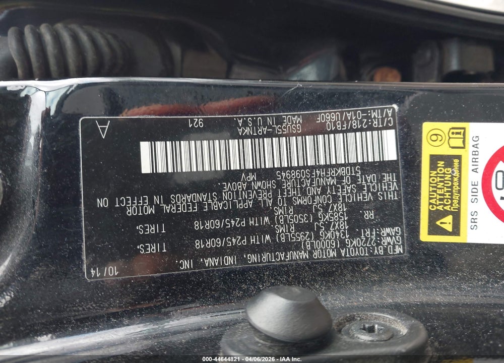 2015 TOYOTA HIGHLANDER LE V6 VIN: 5TDBKRFH4FS098945