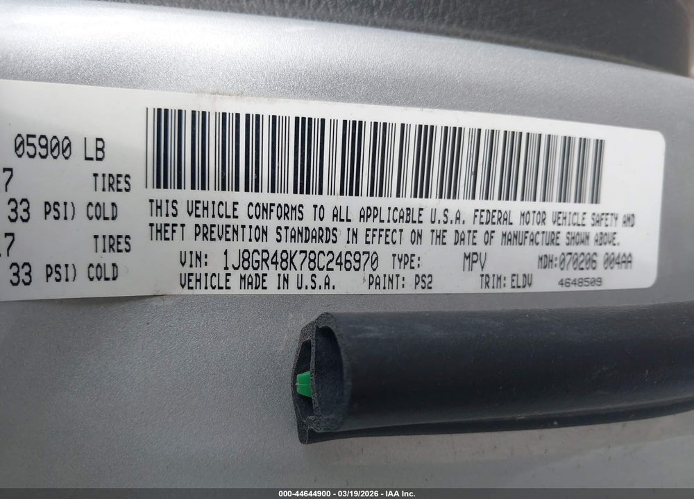 2008 JEEP GRAND CHEROKEE LAREDO VIN: 1J8GR48K78C246970