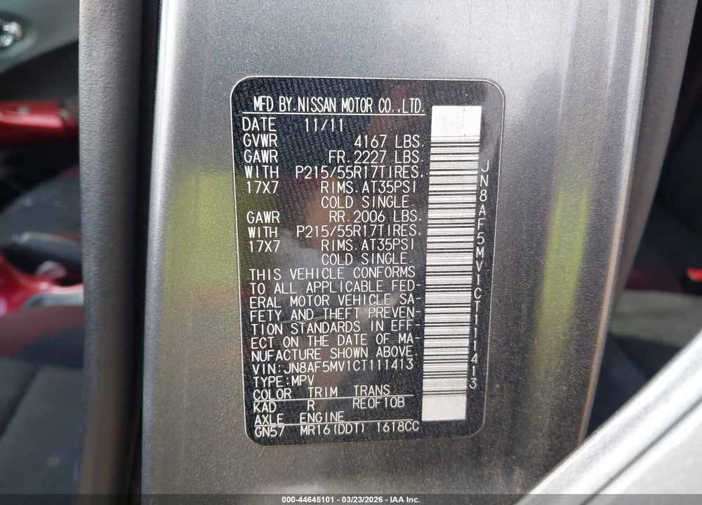 2012 NISSAN JUKE SV VIN: JN8AF5MV1CT111413