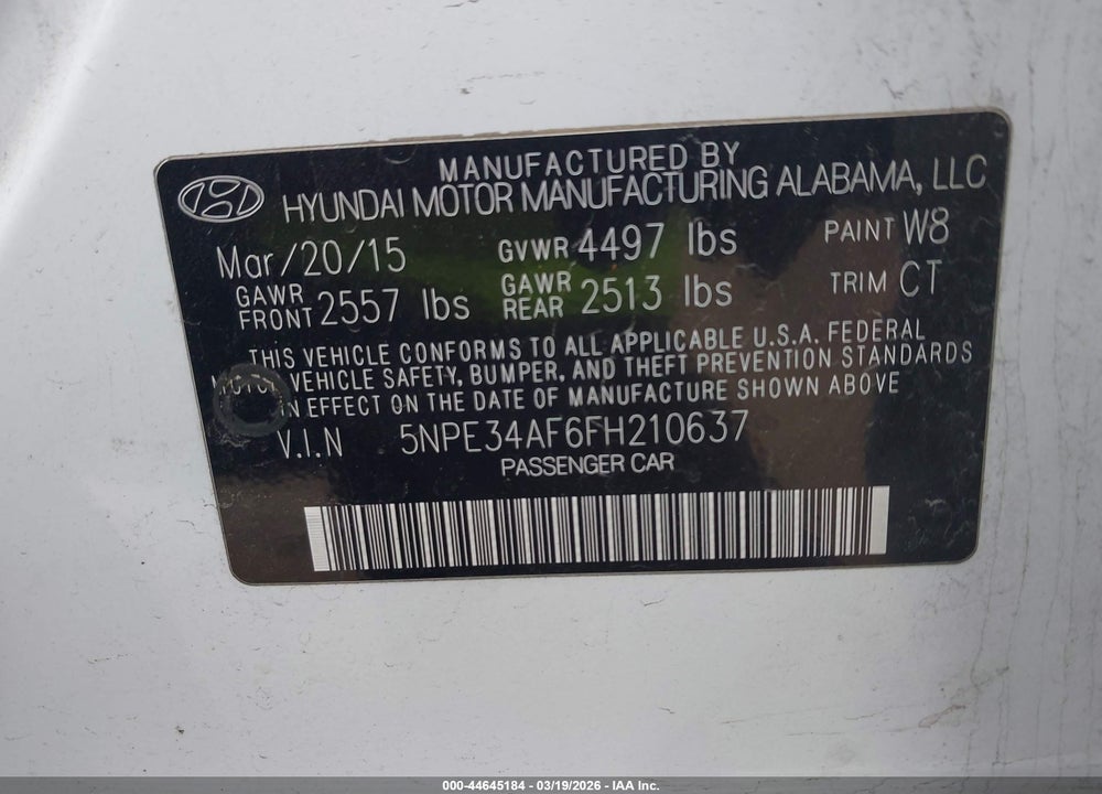2015 HYUNDAI SONATA SPORT VIN: 5NPE34AF6FH210637