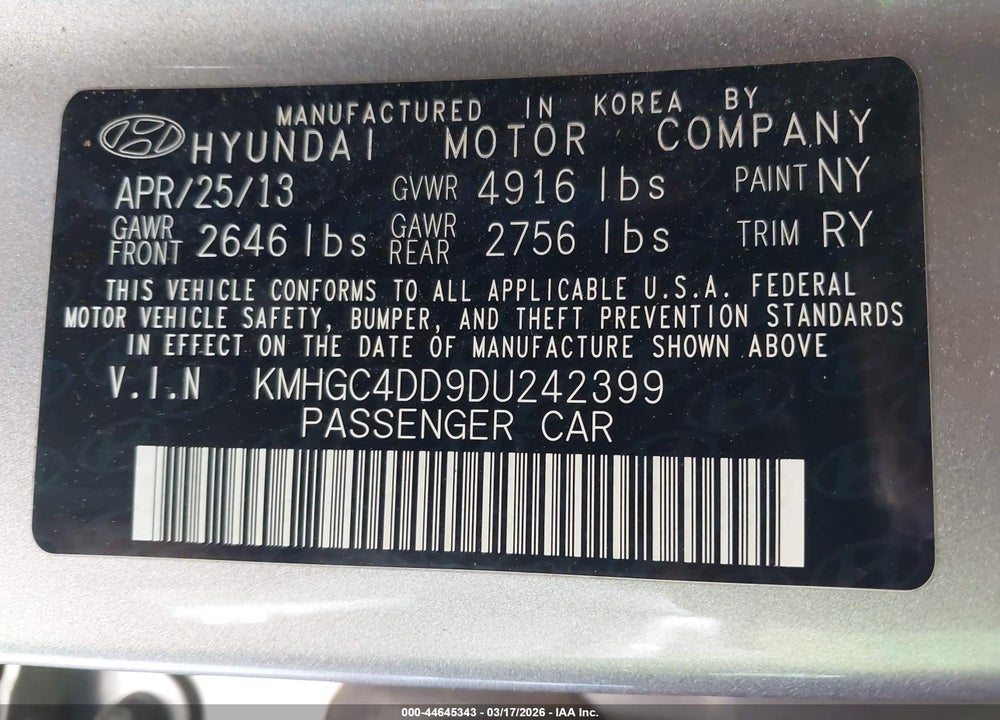 2013 HYUNDAI GENESIS 3.8 VIN: KMHGC4DD9DU242399