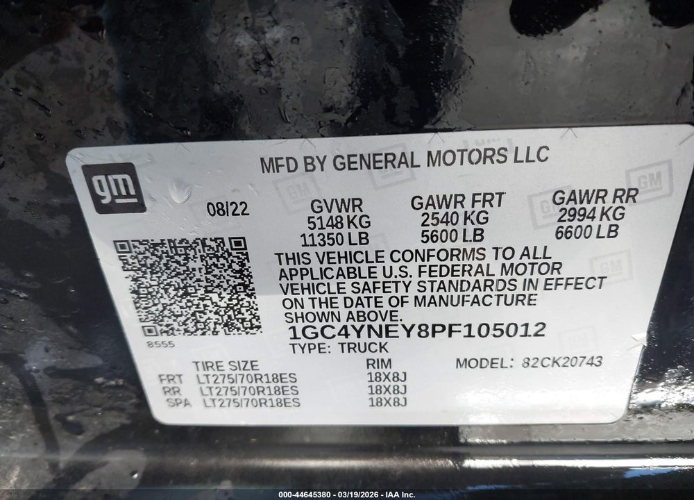 2023 CHEVROLET SILVERADO 2500HD 4WD  STANDARD BED LT VIN: 1GC4YNEY8PF105012
