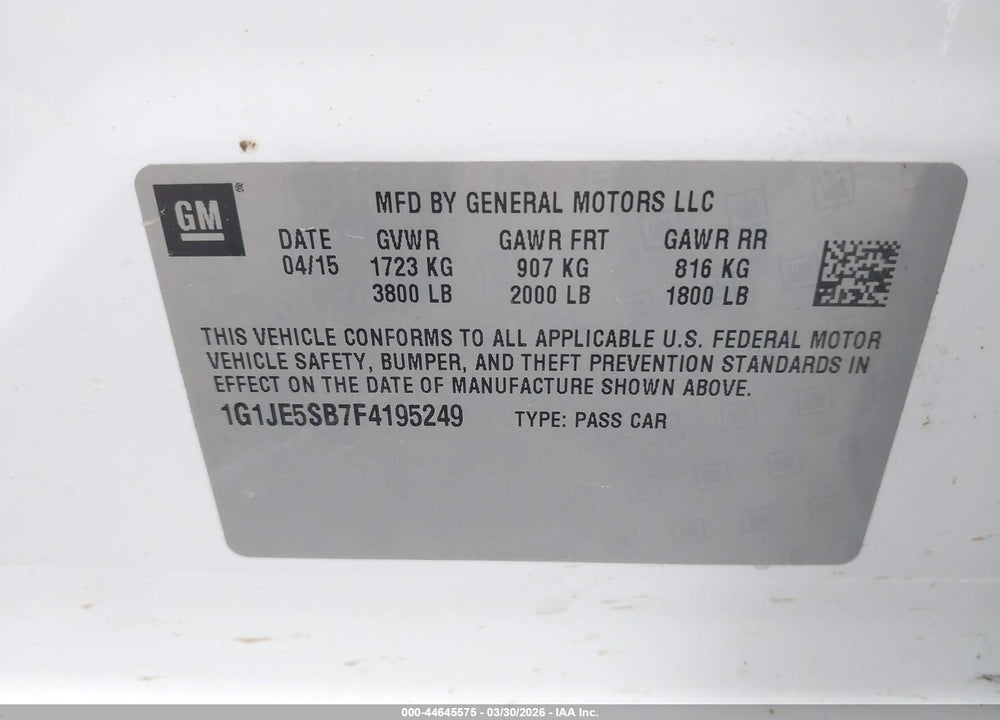 2015 CHEVROLET SONIC LTZ AUTO VIN: 1G1JE5SB7F4195249