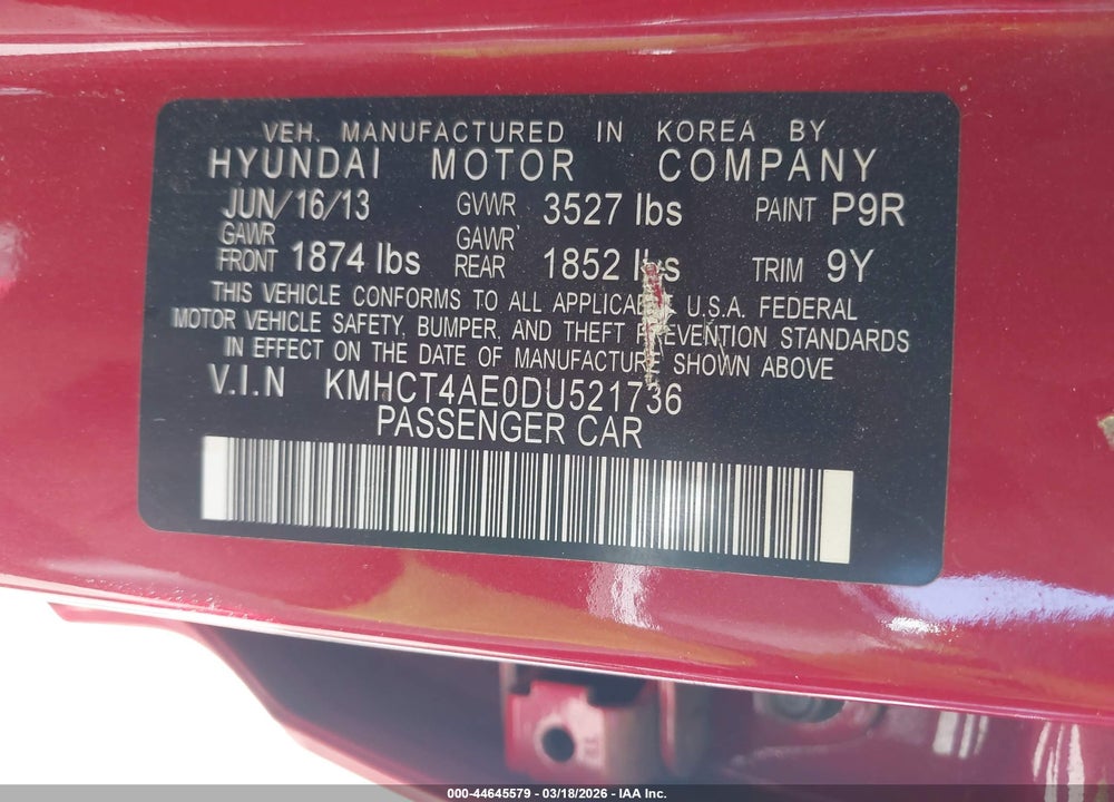 2013 HYUNDAI ACCENT GLS VIN: KMHCT4AE0DU521736