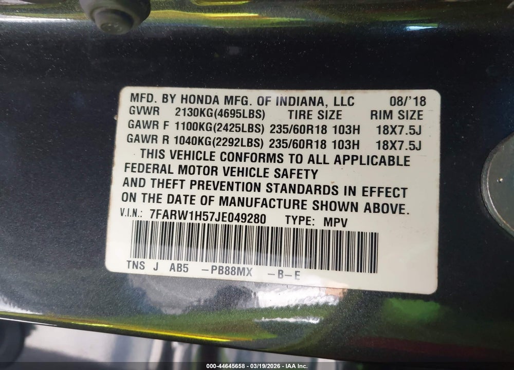 2018 HONDA CR-V EX VIN: 7FARW1H57JE049280