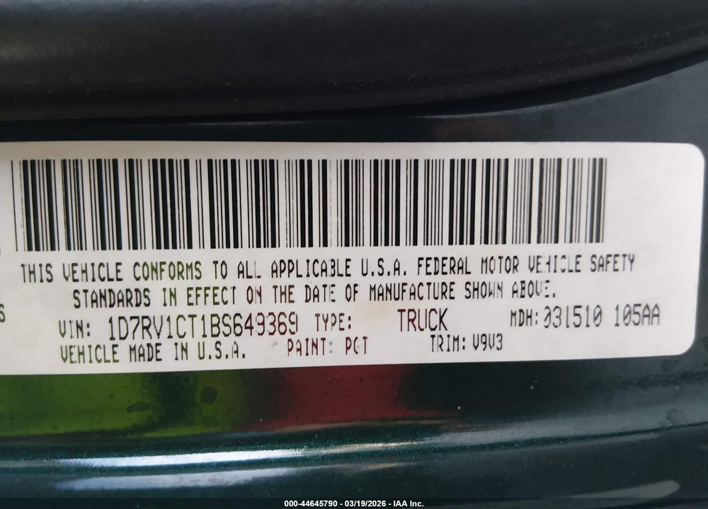2011 RAM 1500 SLT VIN: 1D7RV1CT1BS649369