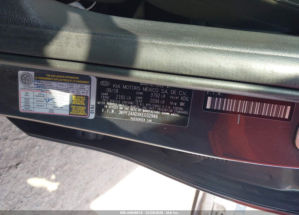 2019 KIA FORTE LXS VIN: 3KPF24ADXKE032946