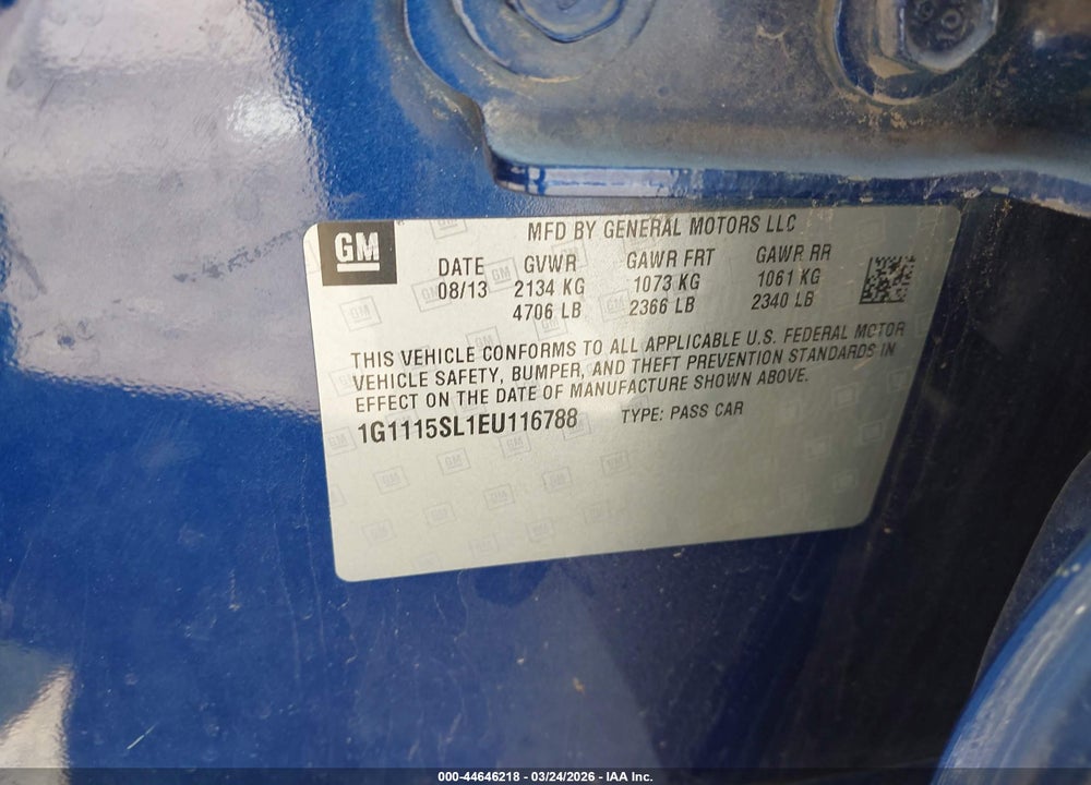 2014 CHEVROLET IMPALA 1LT VIN: 1G1115SL1EU116788