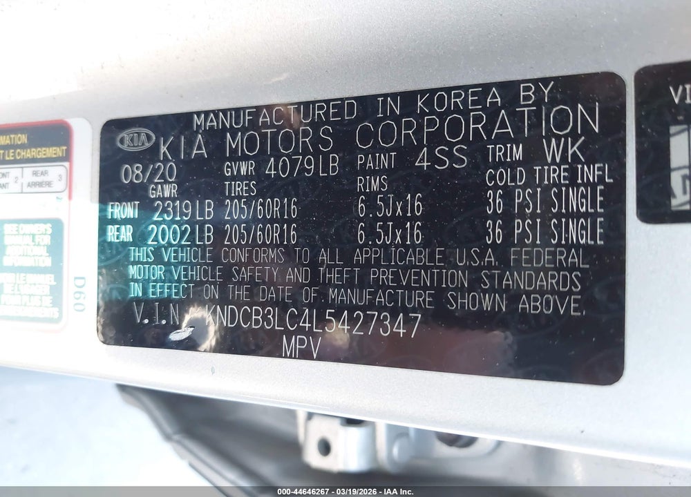 2020 KIA NIRO LX VIN: KNDCB3LC4L5427347