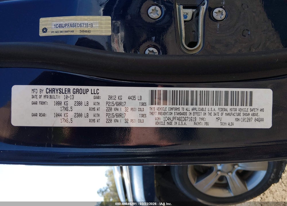 2014 JEEP PATRIOT HIGH ALTITUDE VIN: 1C4NJPFA6ED671619