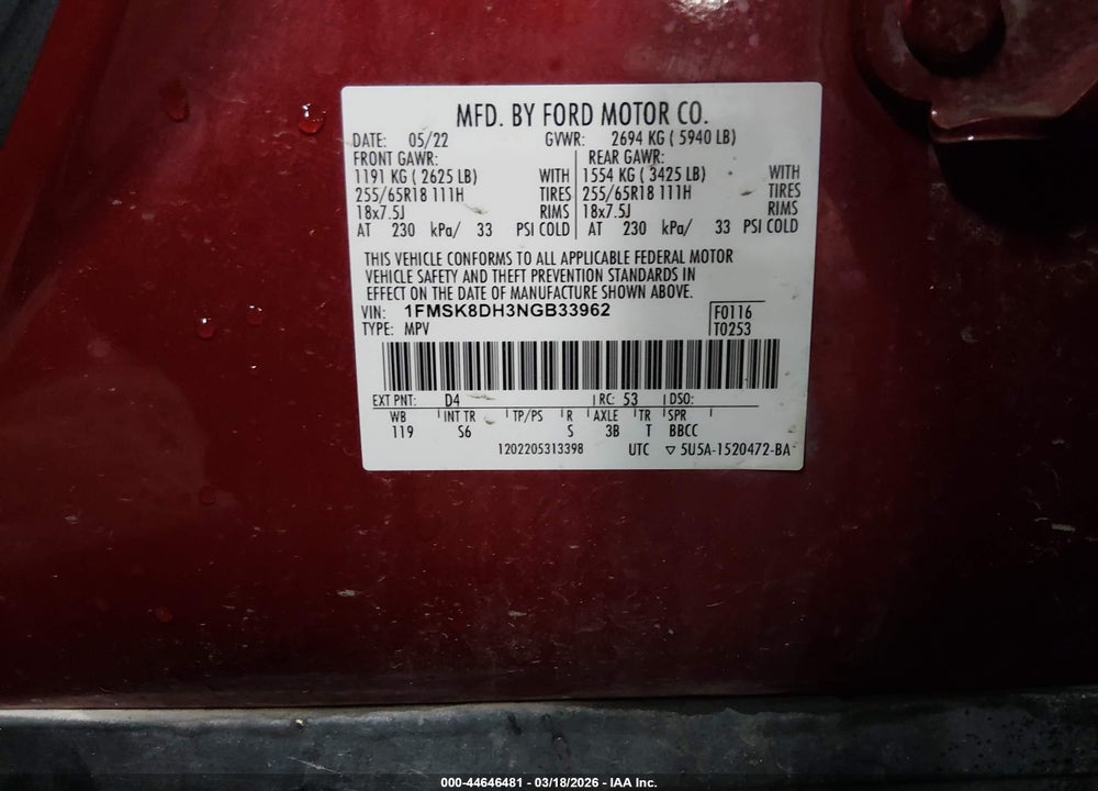 2022 FORD EXPLORER XLT VIN: 1FMSK8DH3NGB33962