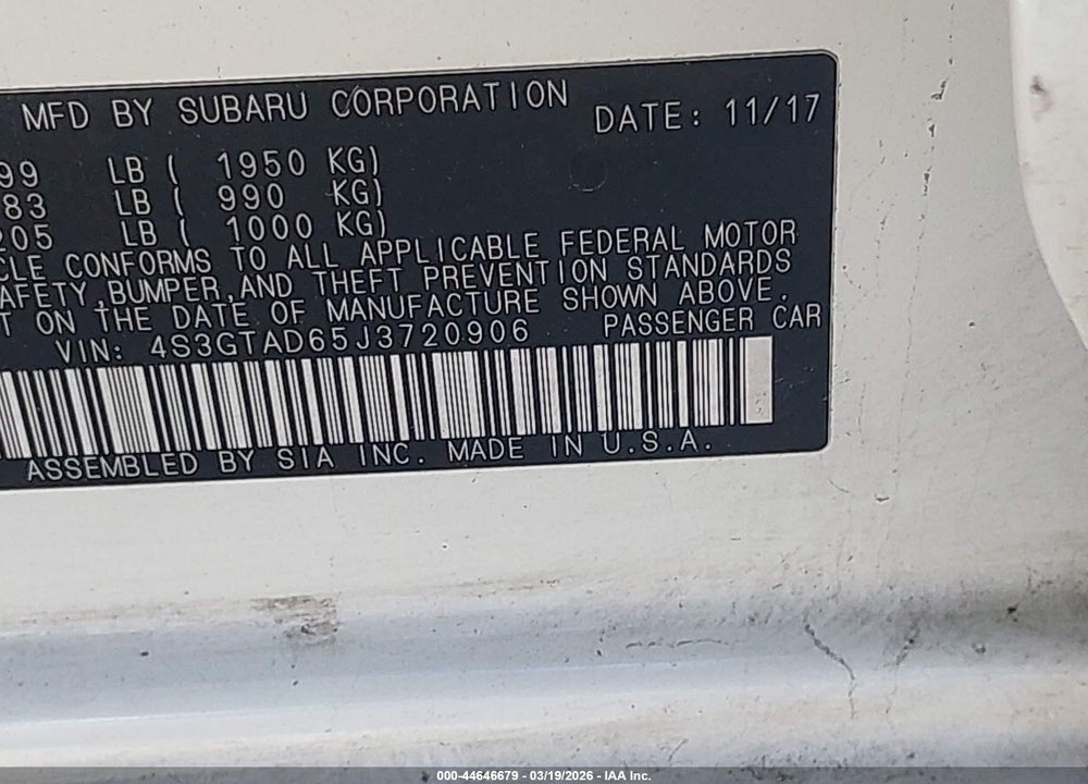 2018 SUBARU IMPREZA 2.0I PREMIUM VIN: 4S3GTAD65J3720906