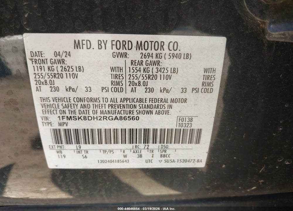 2024 FORD EXPLORER XLT VIN: 1FMSK8DH2RGA86560