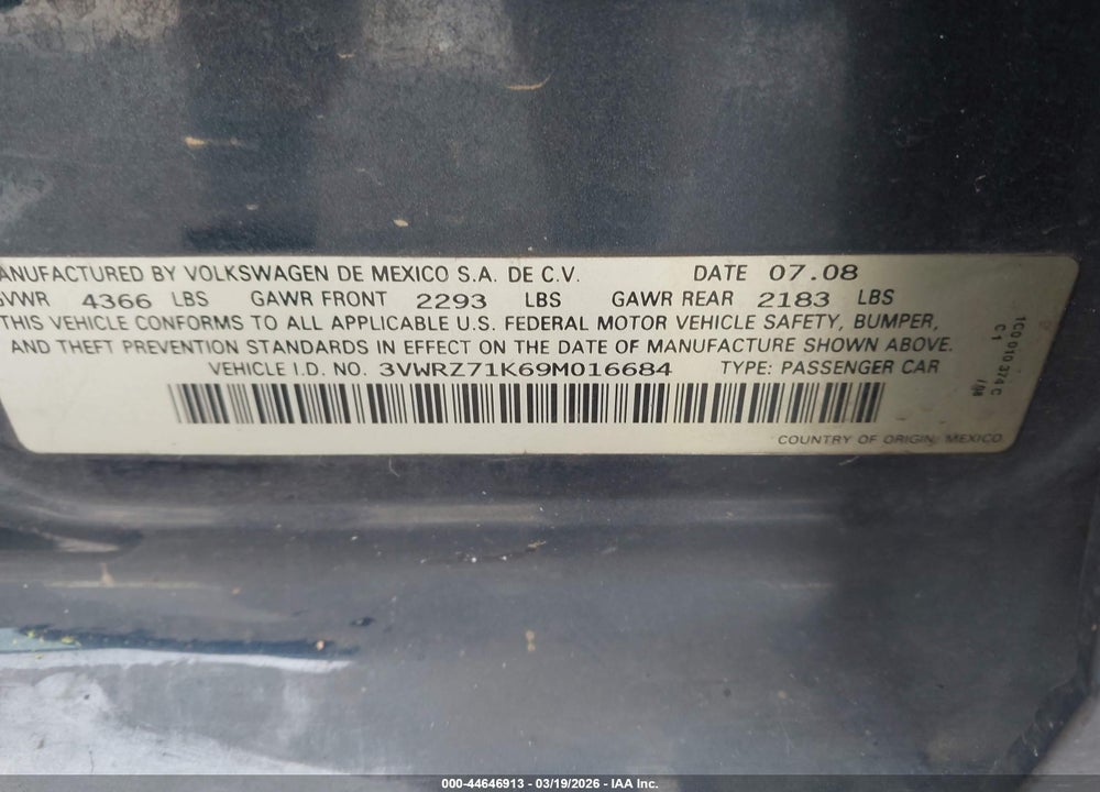 2009 VOLKSWAGEN JETTA SE/SEL VIN: 3VWRZ71K69M016684