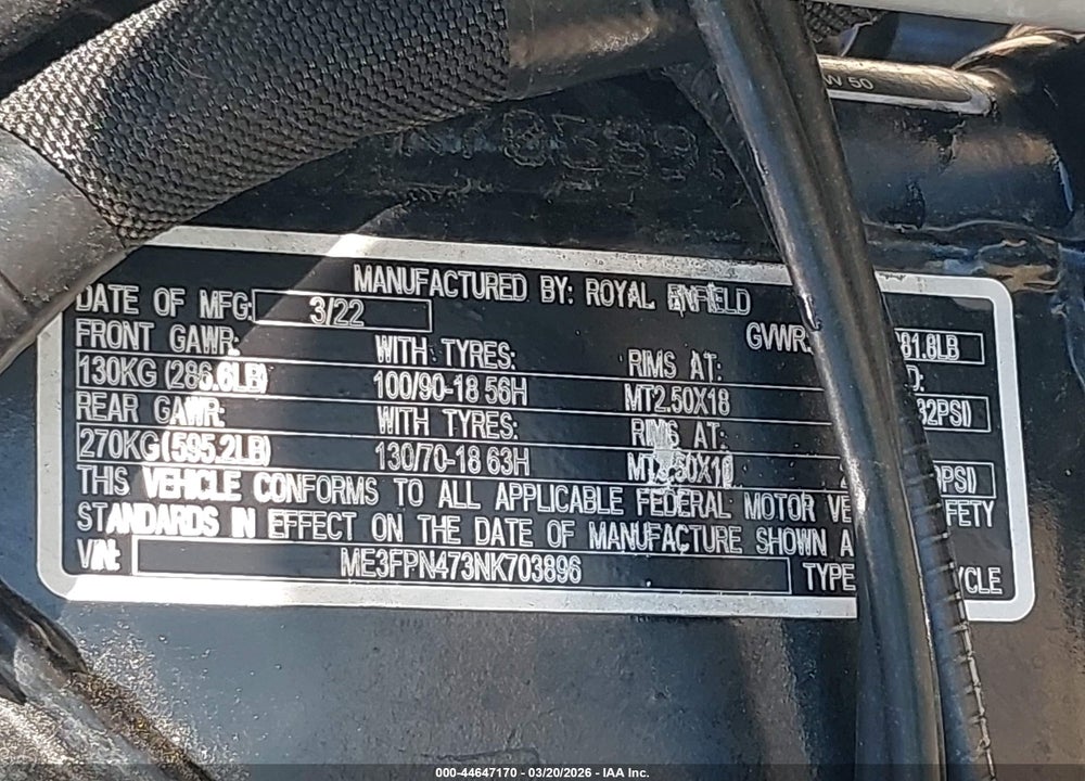 2022 ROYAL ENFIELD MOTORS INT 650 VIN: ME3FPN473NK703896