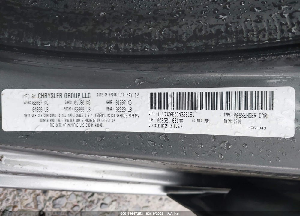 2012 DODGE AVENGER SE VIN: 1C3CDZAB5CN328161
