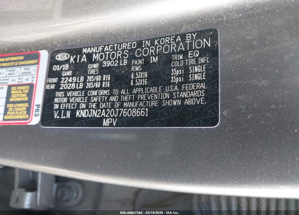 2018 KIA SOUL VIN: KNDJN2A20J7608661