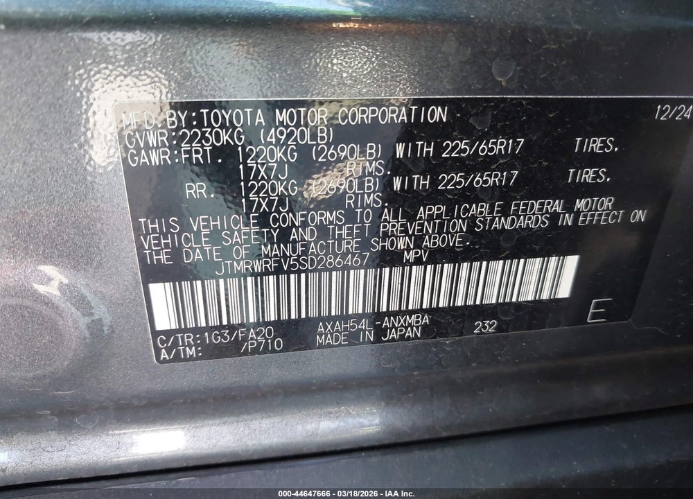 2025 TOYOTA RAV4 HYBRID XLE VIN: JTMRWRFV5SD286467