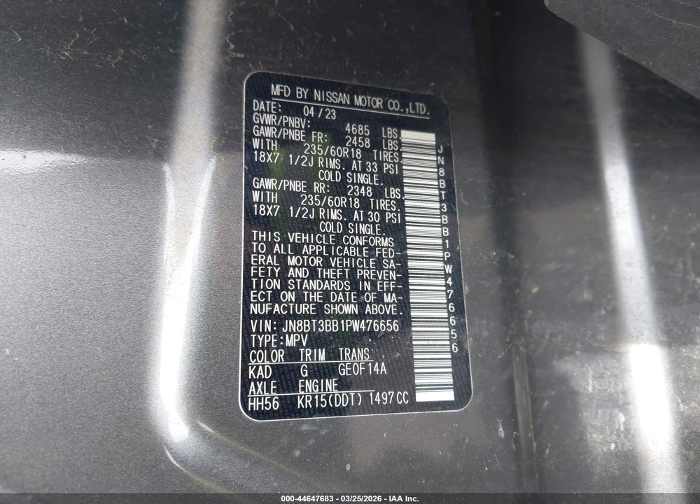 2023 NISSAN ROGUE SV INTELLIGENT AWD VIN: JN8BT3BB1PW476656