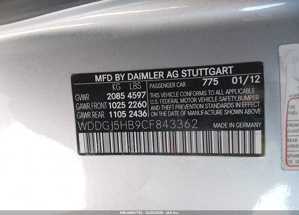 2012 MERCEDES-BENZ C 350 SPORT VIN: WDDGJ5HB9CF843362