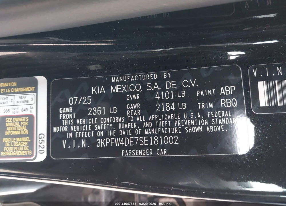 2025 KIA K4 GT-LINE VIN: 3KPFW4DE7SE181002