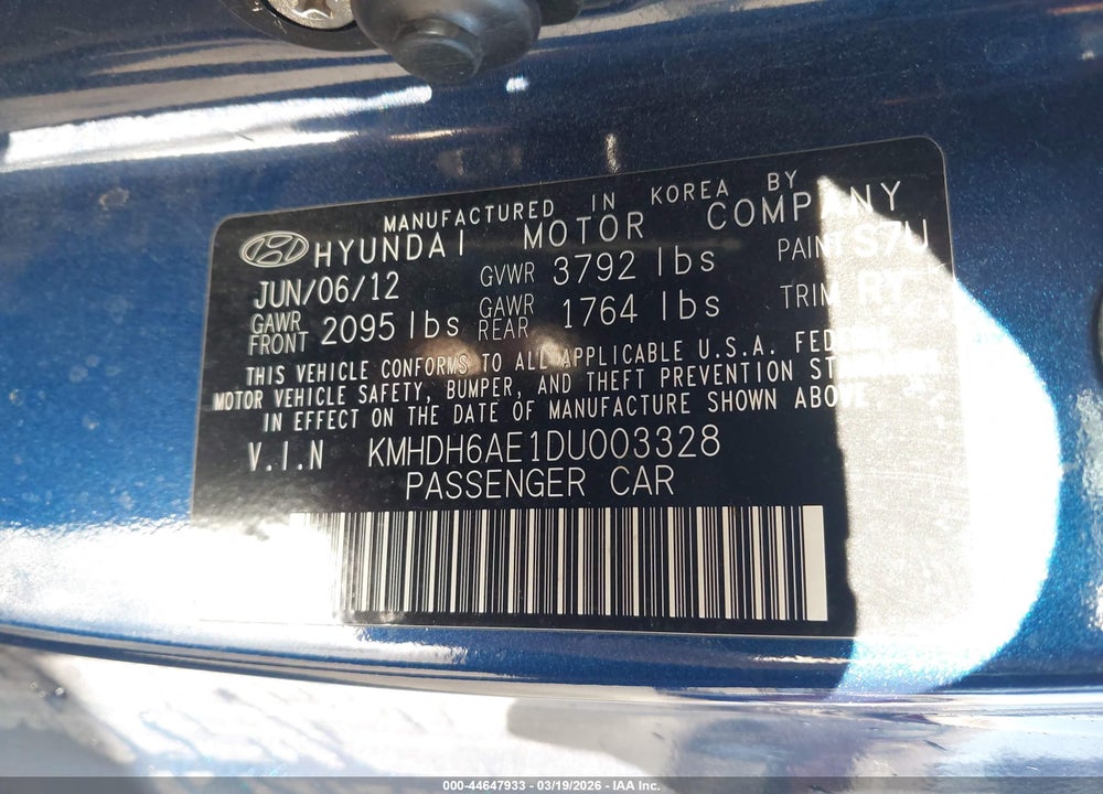 2013 HYUNDAI ELANTRA SE VIN: KMHDH6AE1DU003328