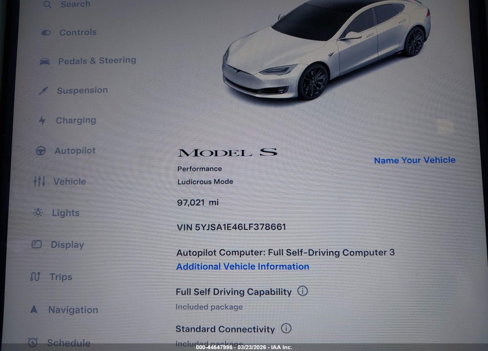 2020 TESLA MODEL S PERFORMANCE DUAL MOTOR ALL-WHEEL DRIVE VIN: 5YJSA1E46LF378661