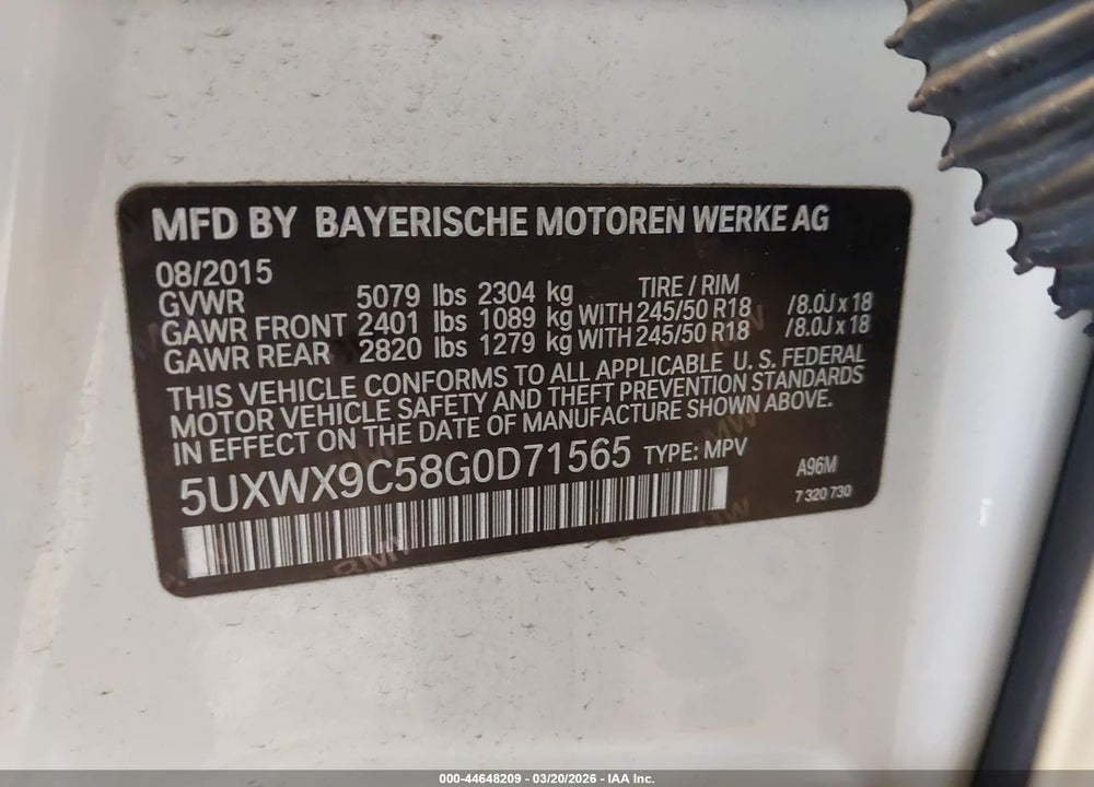 2016 BMW X3 XDRIVE28I VIN: 5UXWX9C58G0D71565