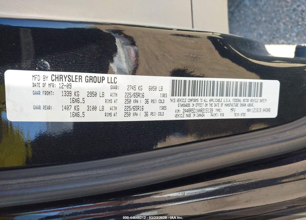 2010 CHRYSLER TOWN & COUNTRY TOURING VIN: 2A4RR5D1XAR215139