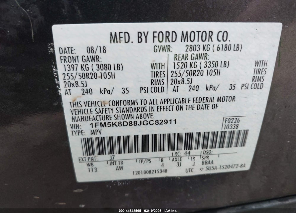 2018 FORD EXPLORER XLT VIN: 1FM5K8D88JGC82911